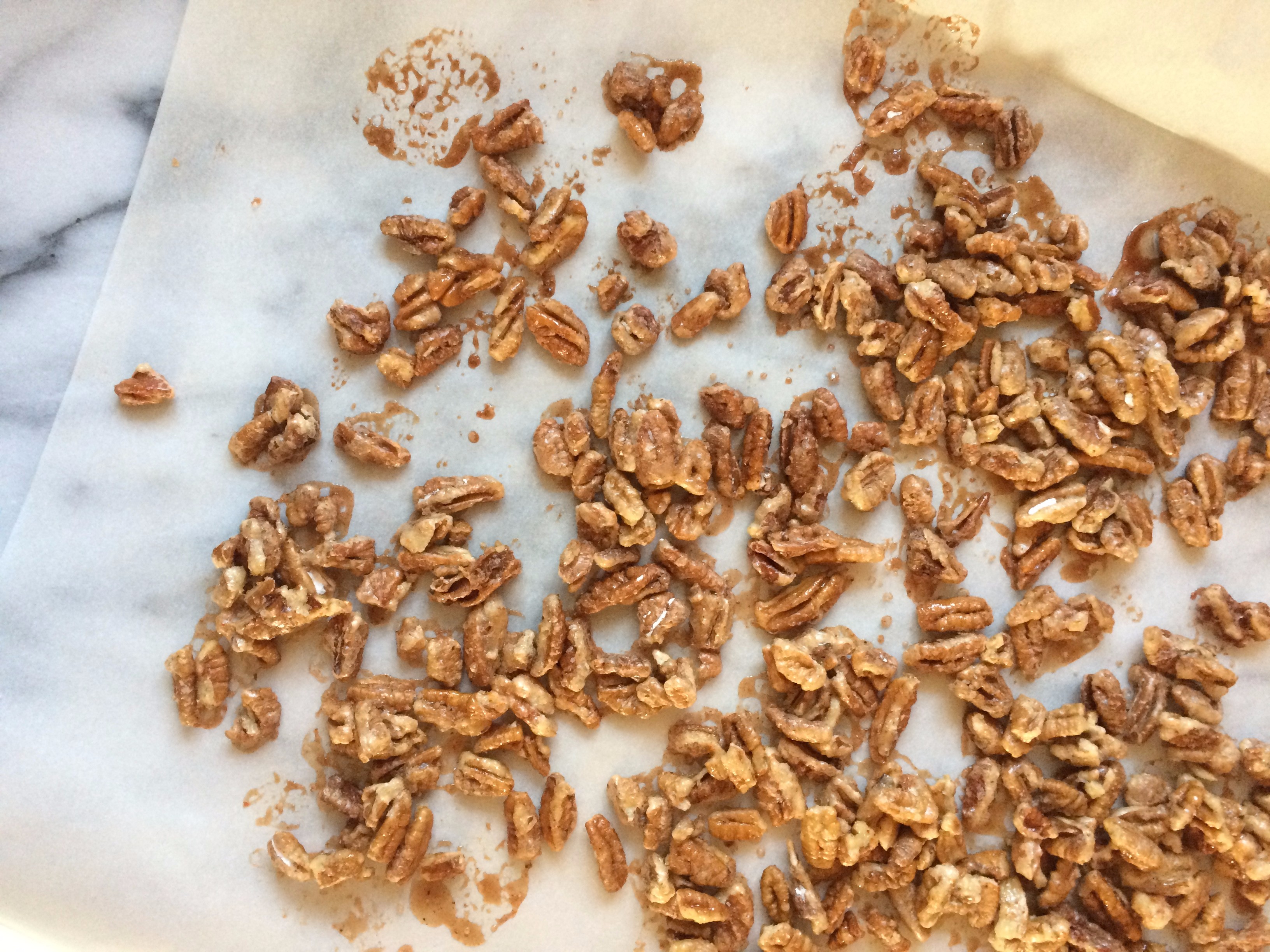 Candied pecans cooling