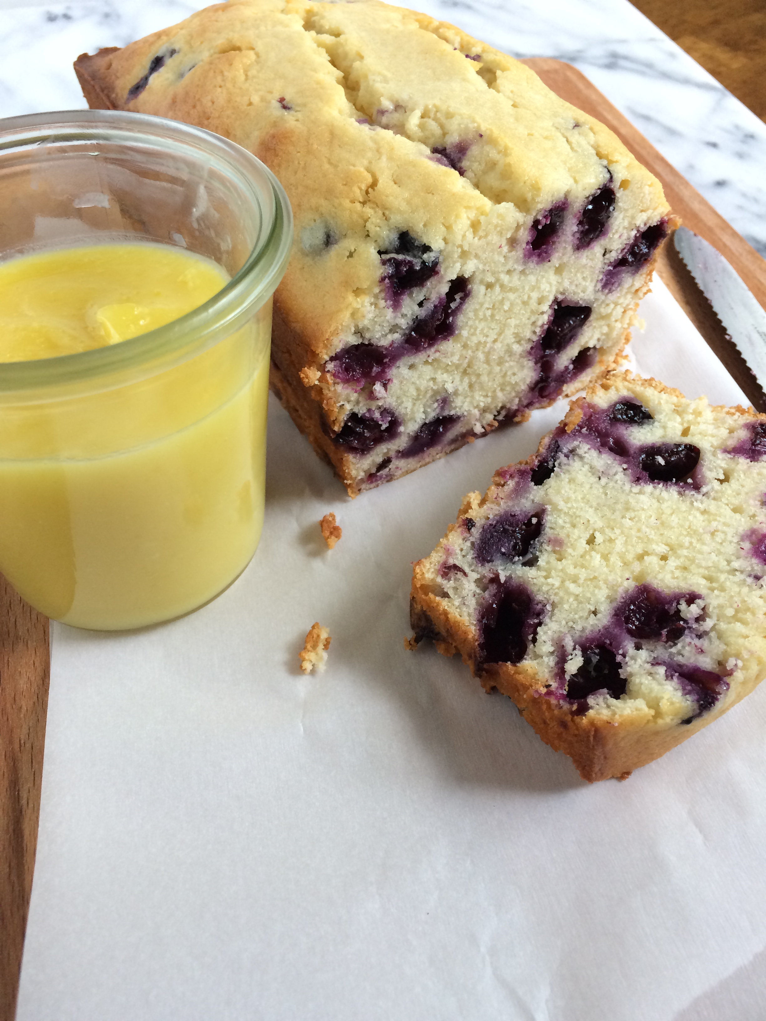 blueberry loaf with lemon curd