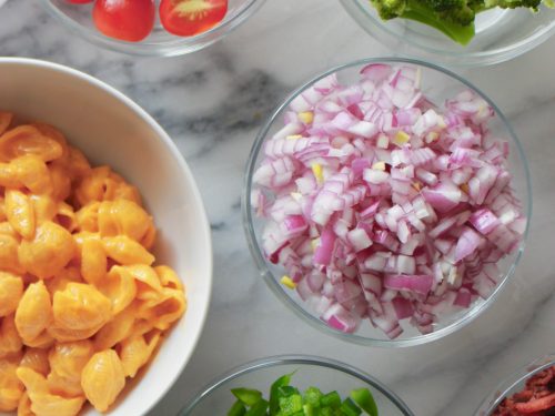 assorted toppings for macaroni and cheese