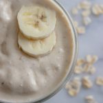 Oat + Peanut Butter Smoothie | An easy recipe for a filling breakfast smoothie made with oatmeal, frozen banana, Greek yogurt, and peanut butter.