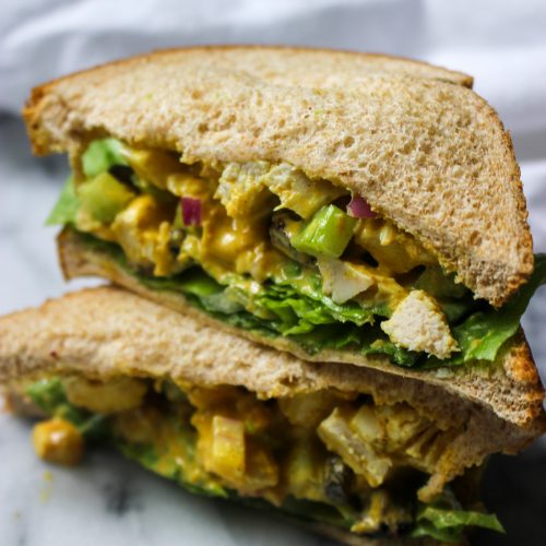 curry chicken salad sandwich on wheat