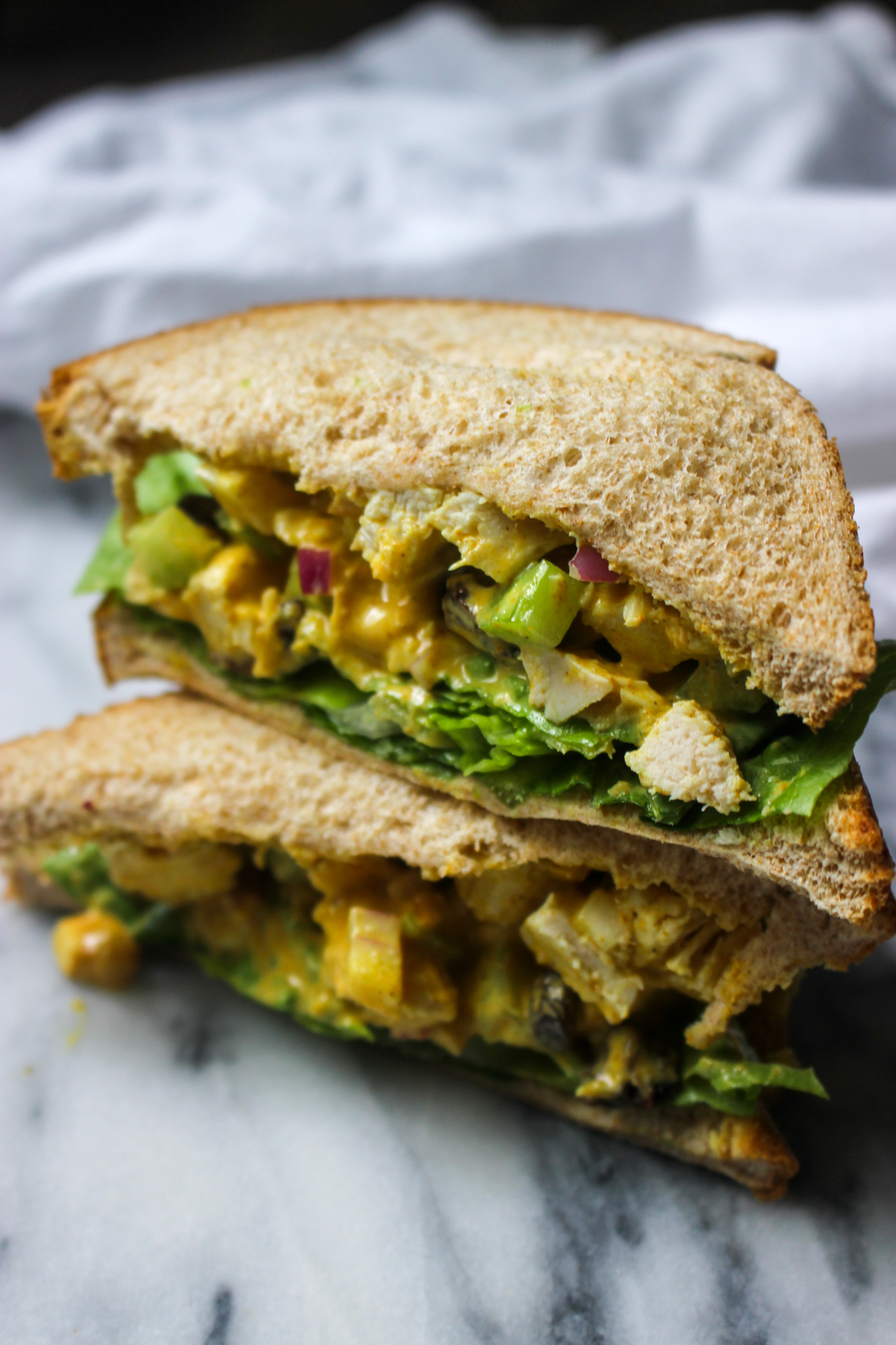 curry chicken salad sandwich on wheat