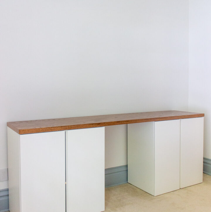 two ikea ivar cabinets made into a desk