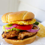 jerk chicken burger with pineapple ring
